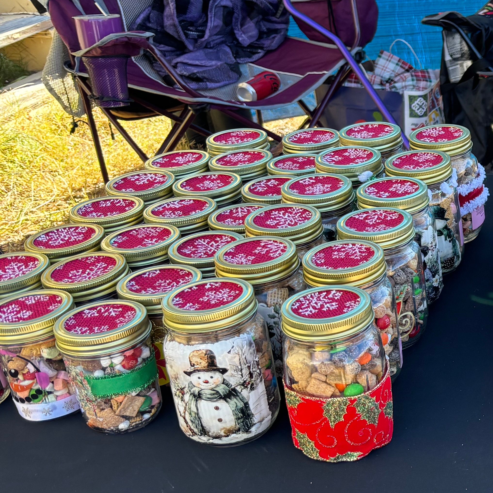 Mason jars with Christmas themes on them